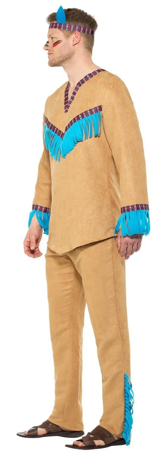 Disfraz de Indio Beige con Flecos para Hombre - Image 4