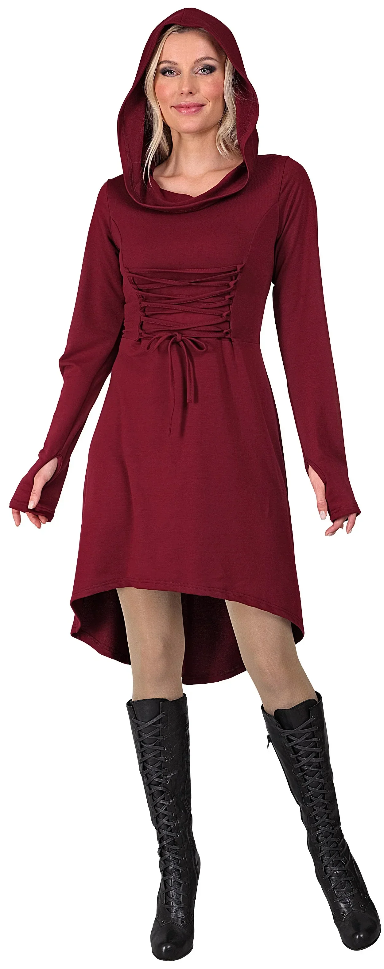 Disfraz Medieval Granate con Capucha para Mujer
