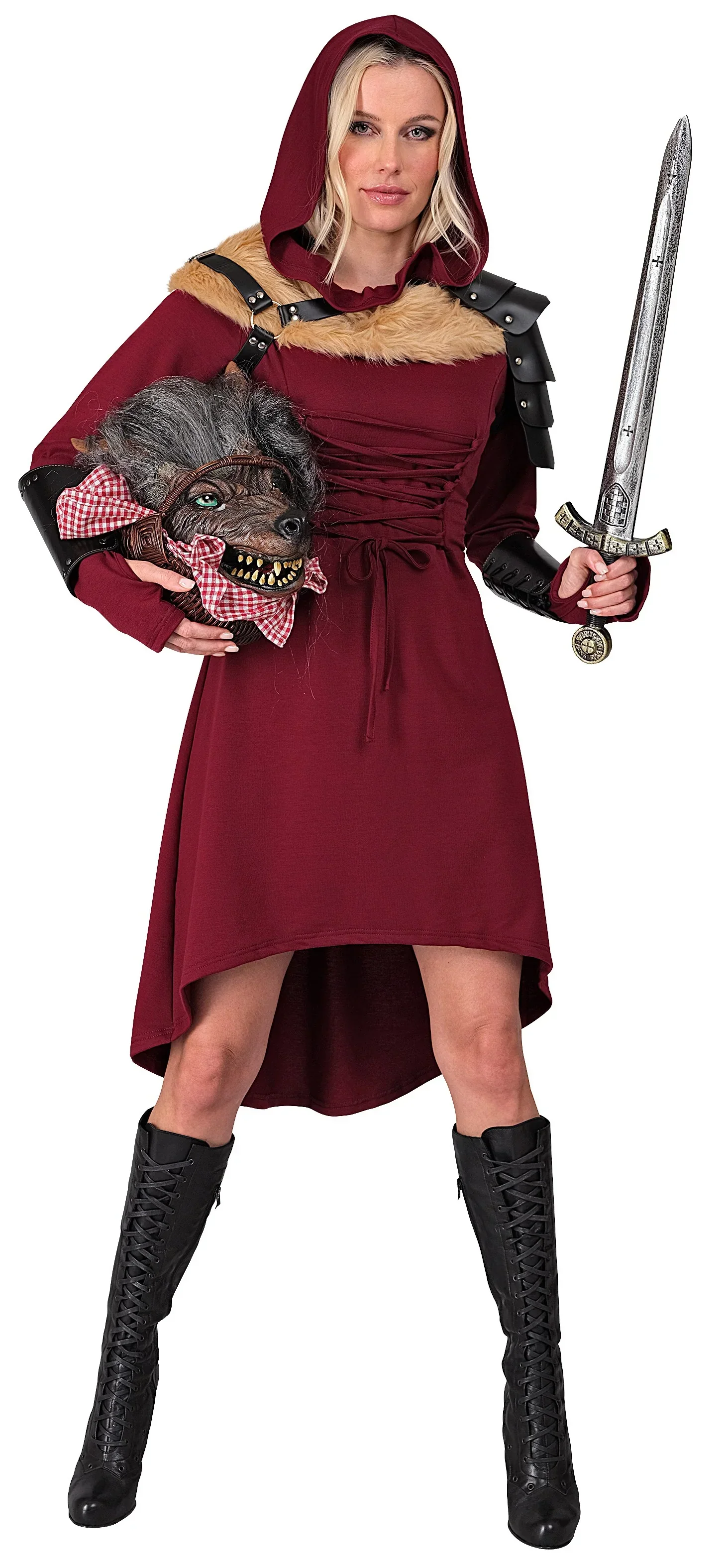 Disfraz Medieval Granate con Capucha para Mujer - Image 2