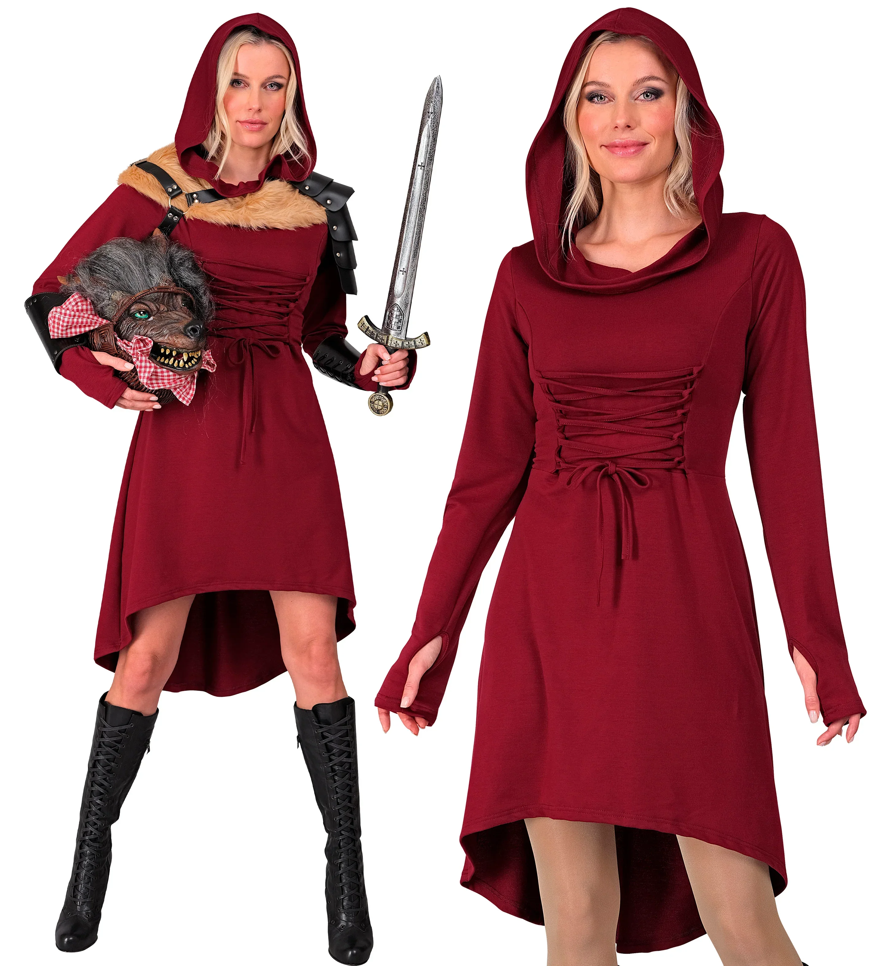 Disfraz Medieval Granate con Capucha para Mujer - Image 5