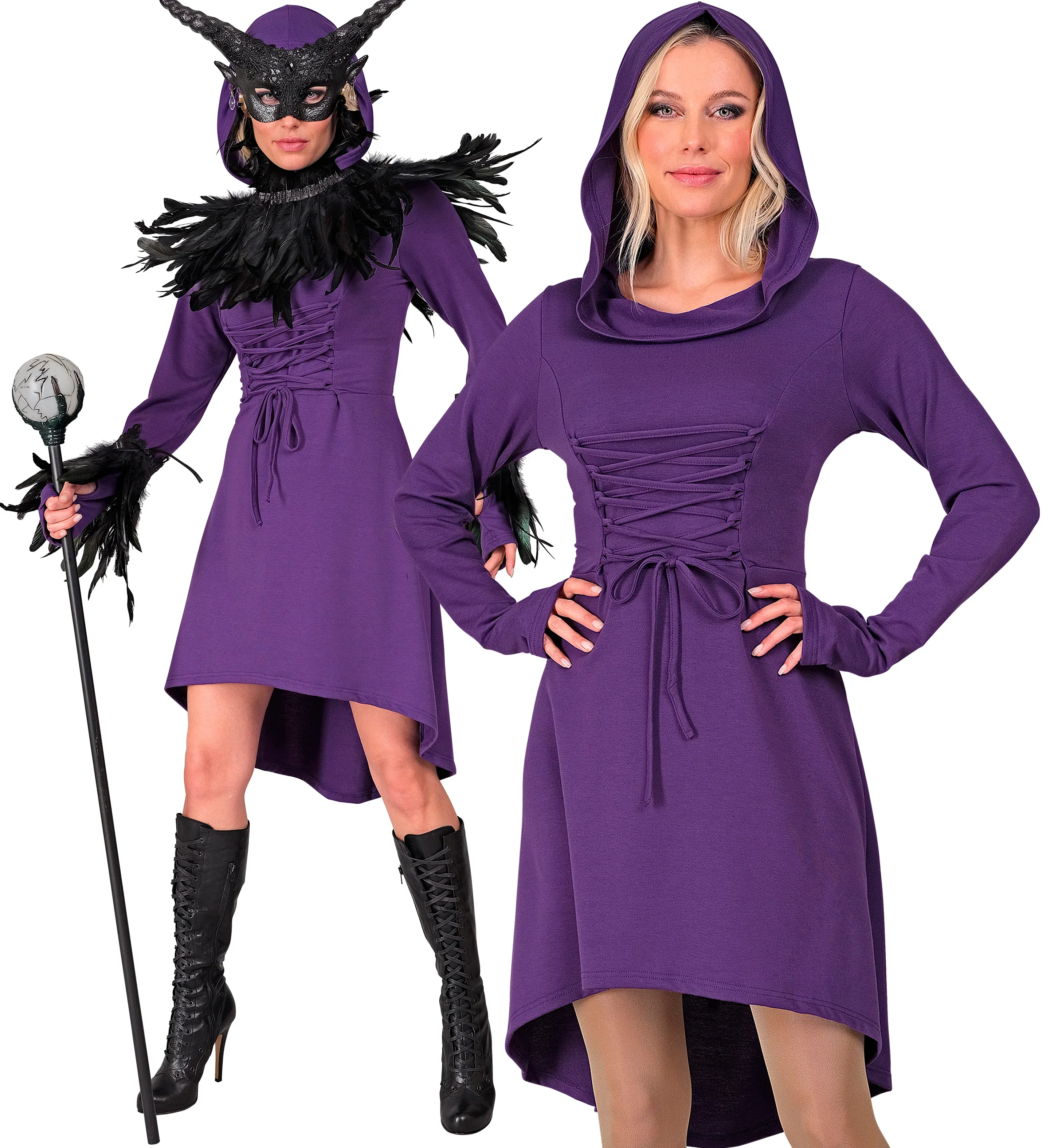 Disfraz Medieval Morado con Capucha para Mujer - Image 4