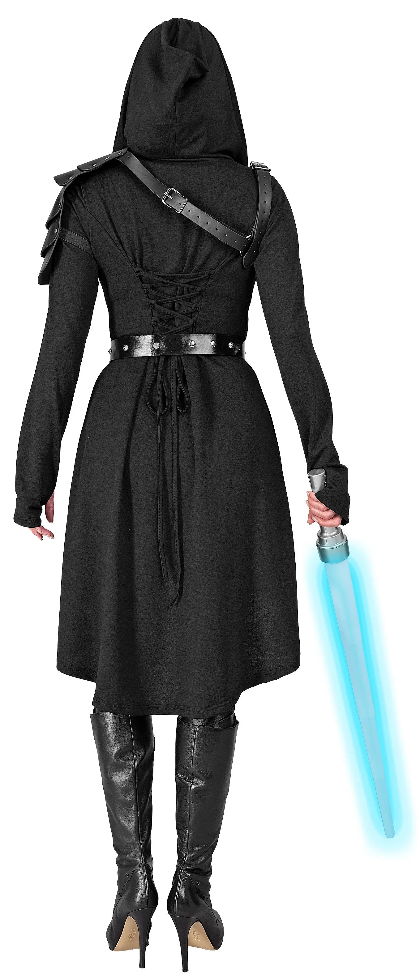 Disfraz Medieval Negro con Capucha para Mujer - Image 3