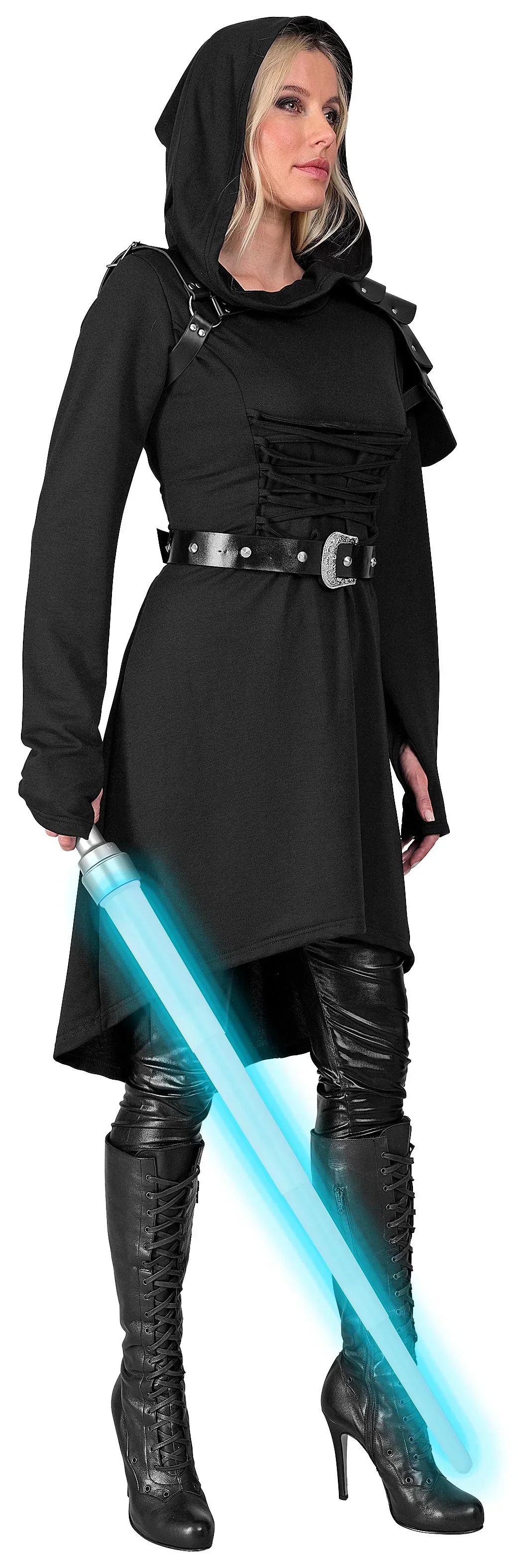 Disfraz Medieval Negro con Capucha para Mujer - Image 4