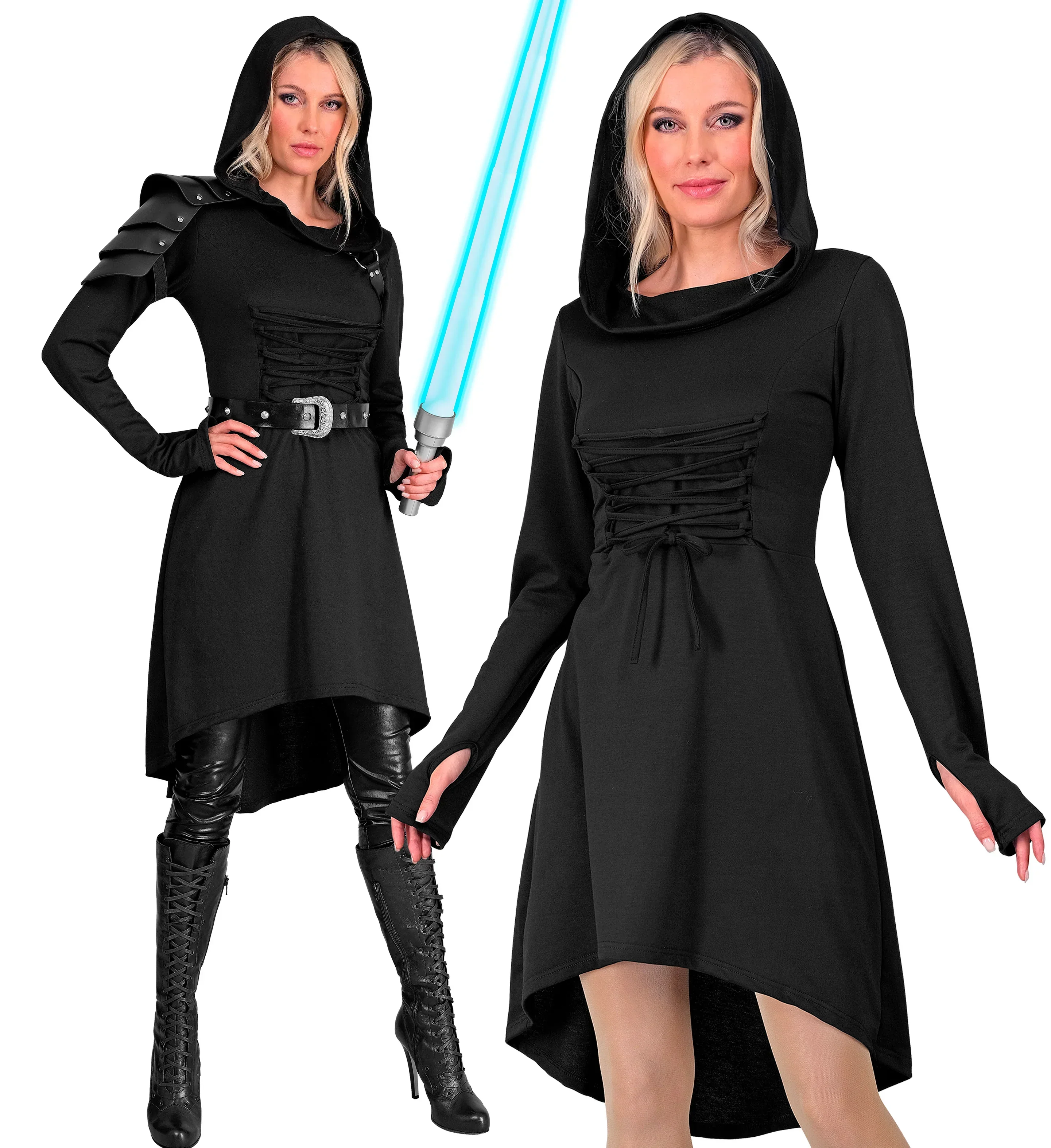 Disfraz Medieval Negro con Capucha para Mujer - Image 5