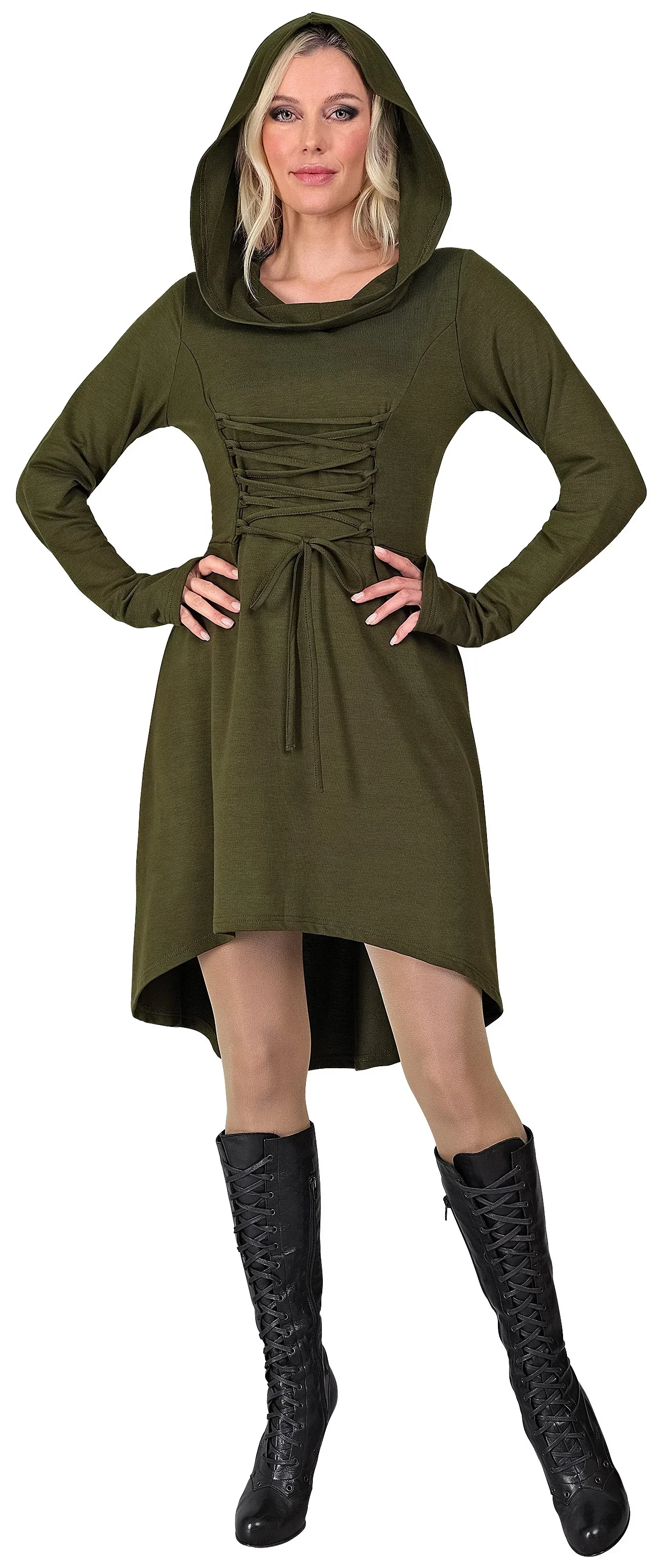 Disfraz Medieval Verde con Capucha para Mujer