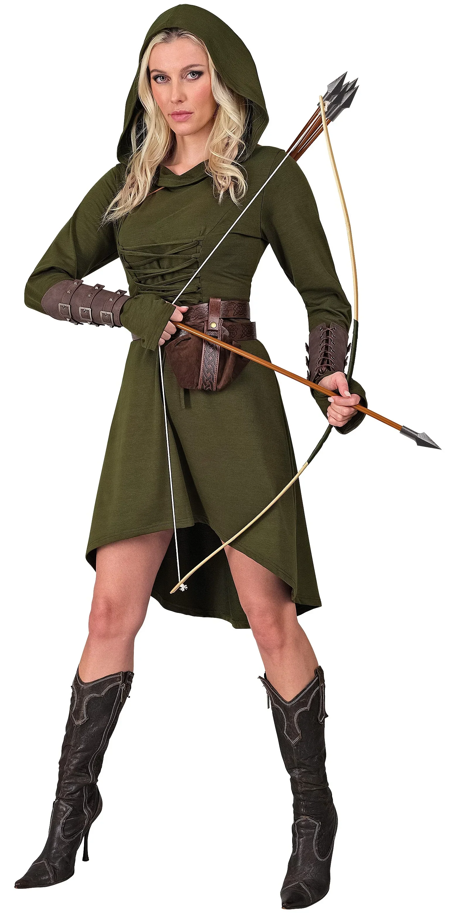 Disfraz Medieval Verde con Capucha para Mujer - Image 2