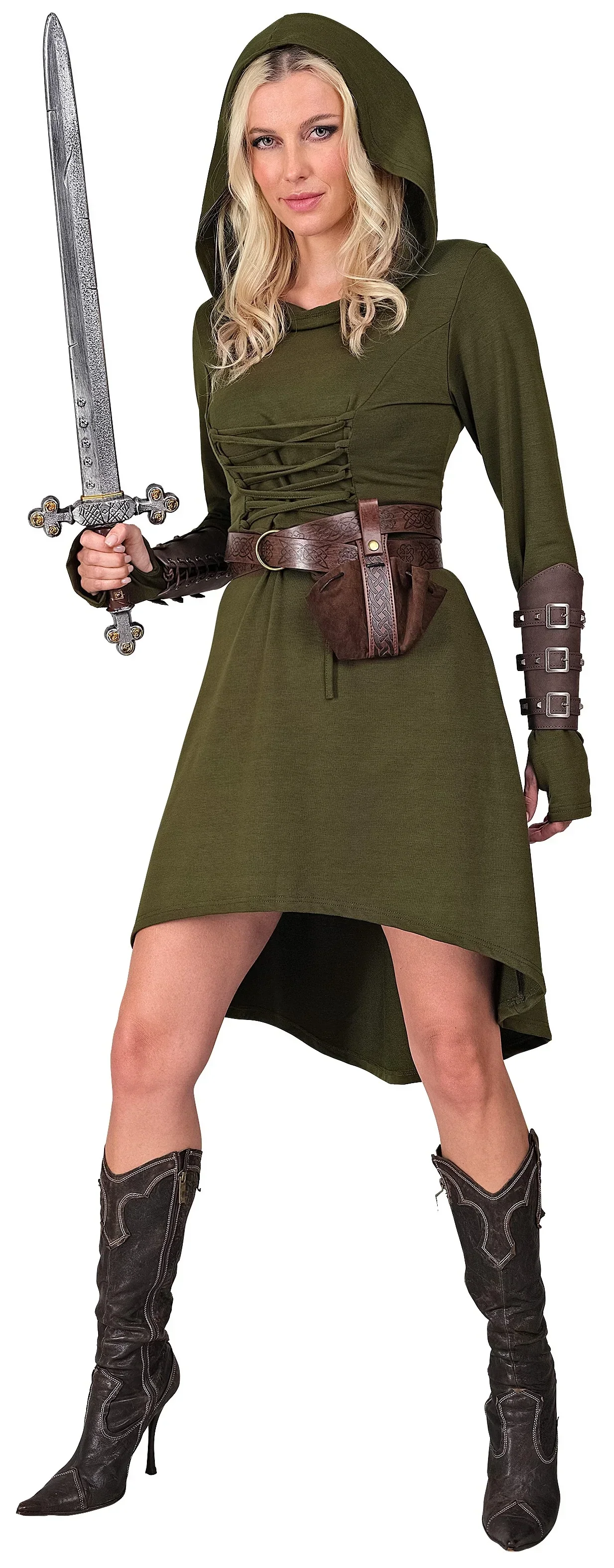 Disfraz Medieval Verde con Capucha para Mujer - Image 3