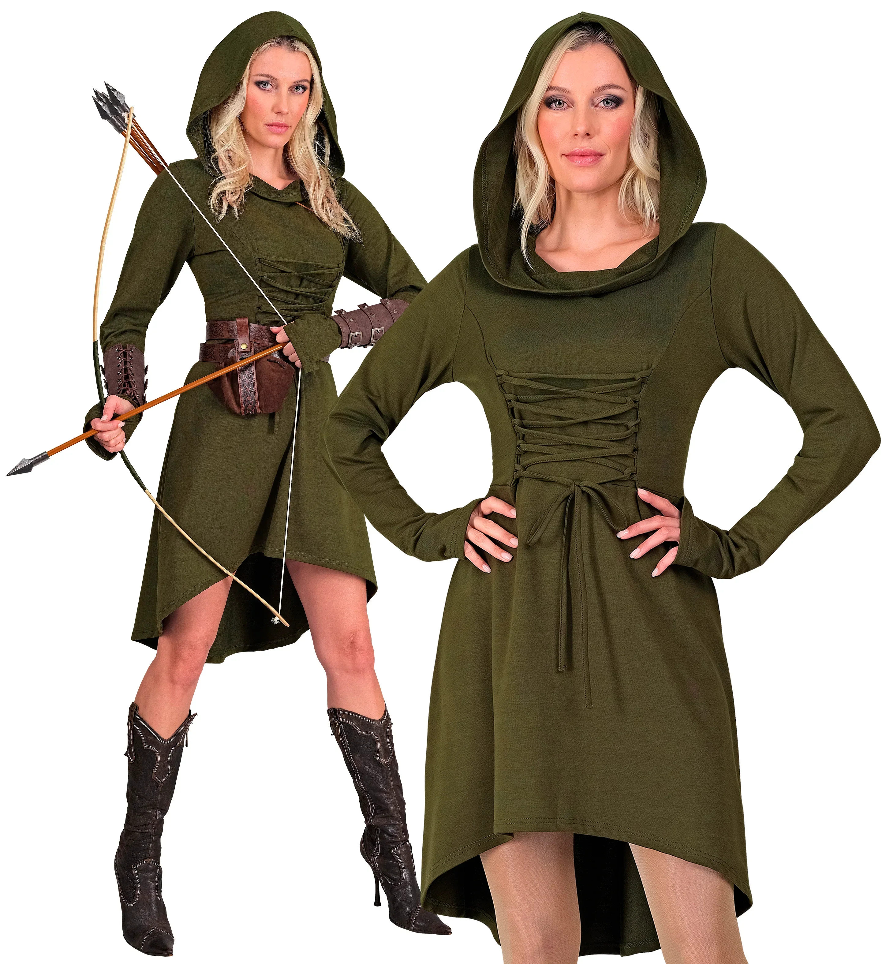 Disfraz Medieval Verde con Capucha para Mujer - Image 5
