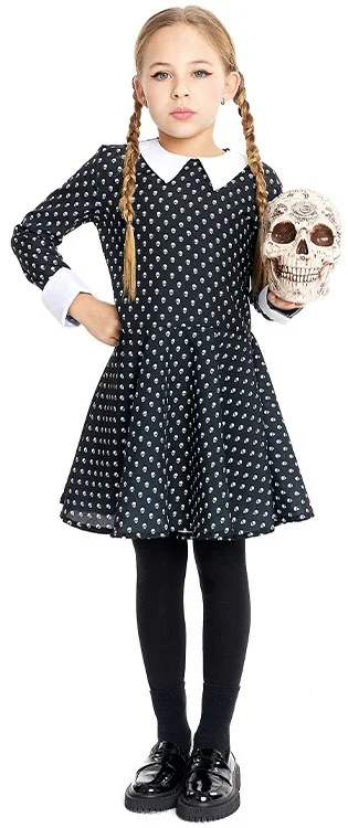 Disfraz de Niña Gótica con Lunares Calaveras para Niña