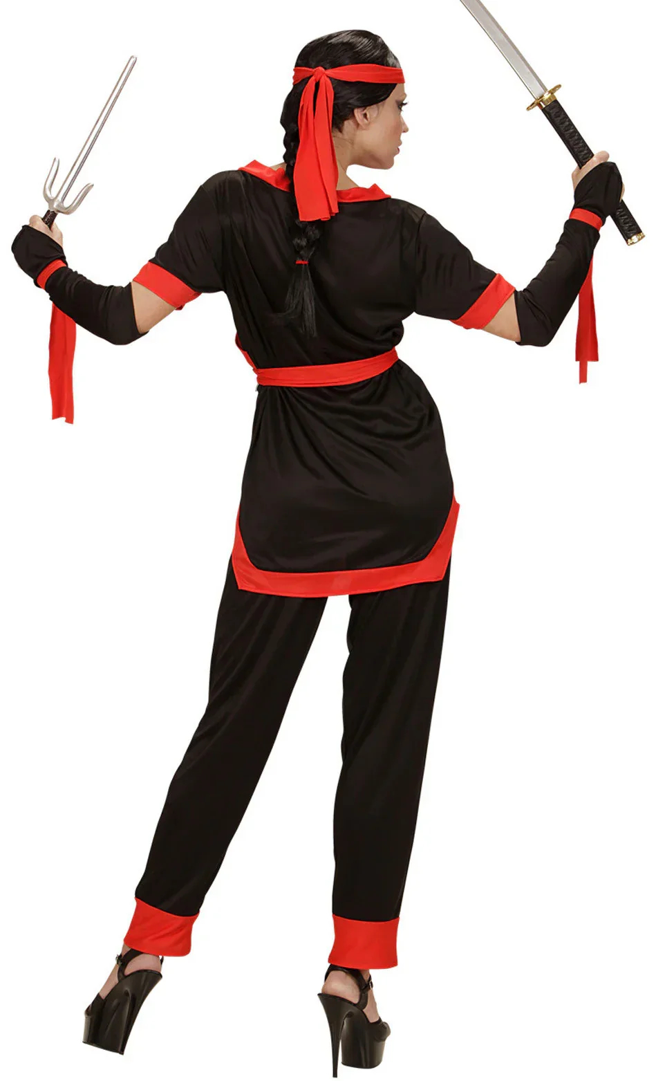 Disfraz de Ninja Negro y Rojo para Mujer - Image 2