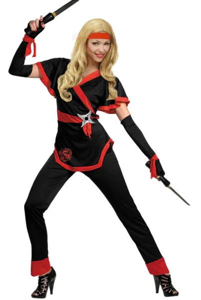 Disfraz de Ninja Negro y Rojo para Mujer - Image 3
