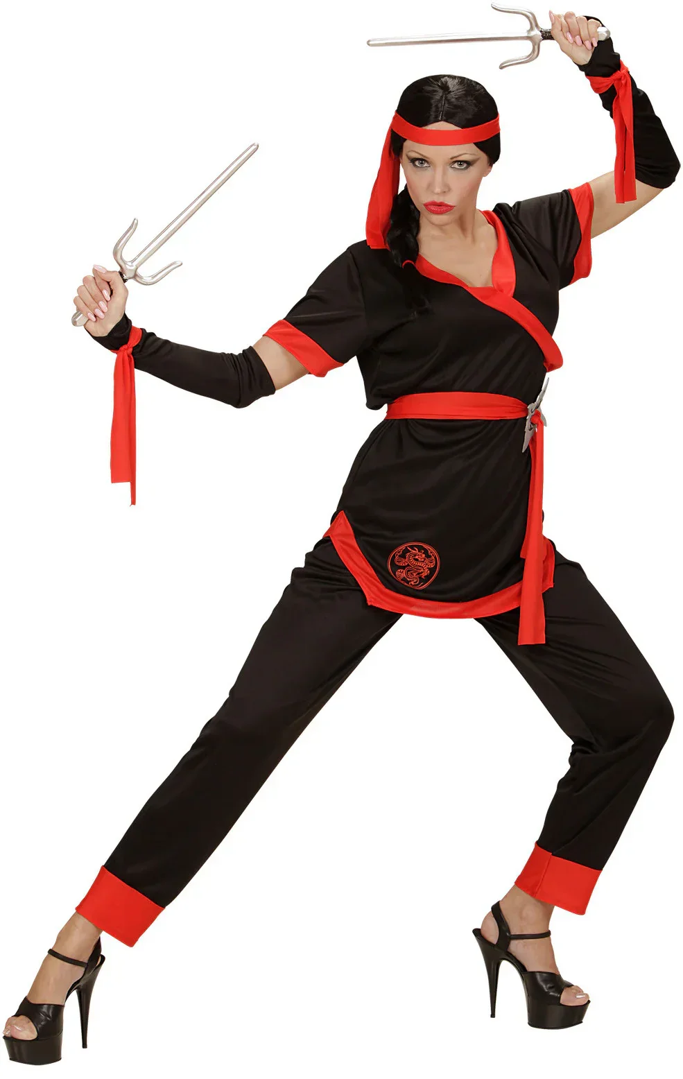 Disfraz de Ninja Negro y Rojo para Mujer - Image 4