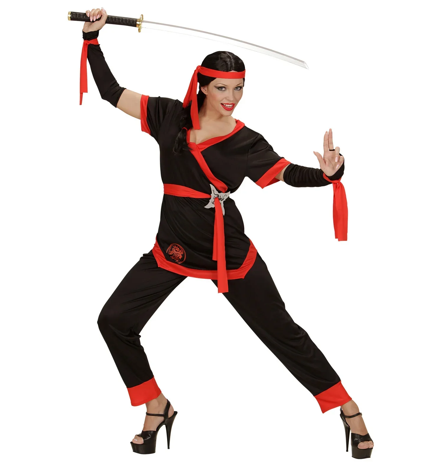 Disfraz de Ninja Negro y Rojo para Mujer - Image 5