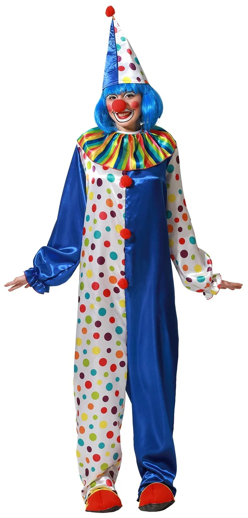 Disfraz de Payaso Azul y Blanco con Lunares para Adulto - Image 2