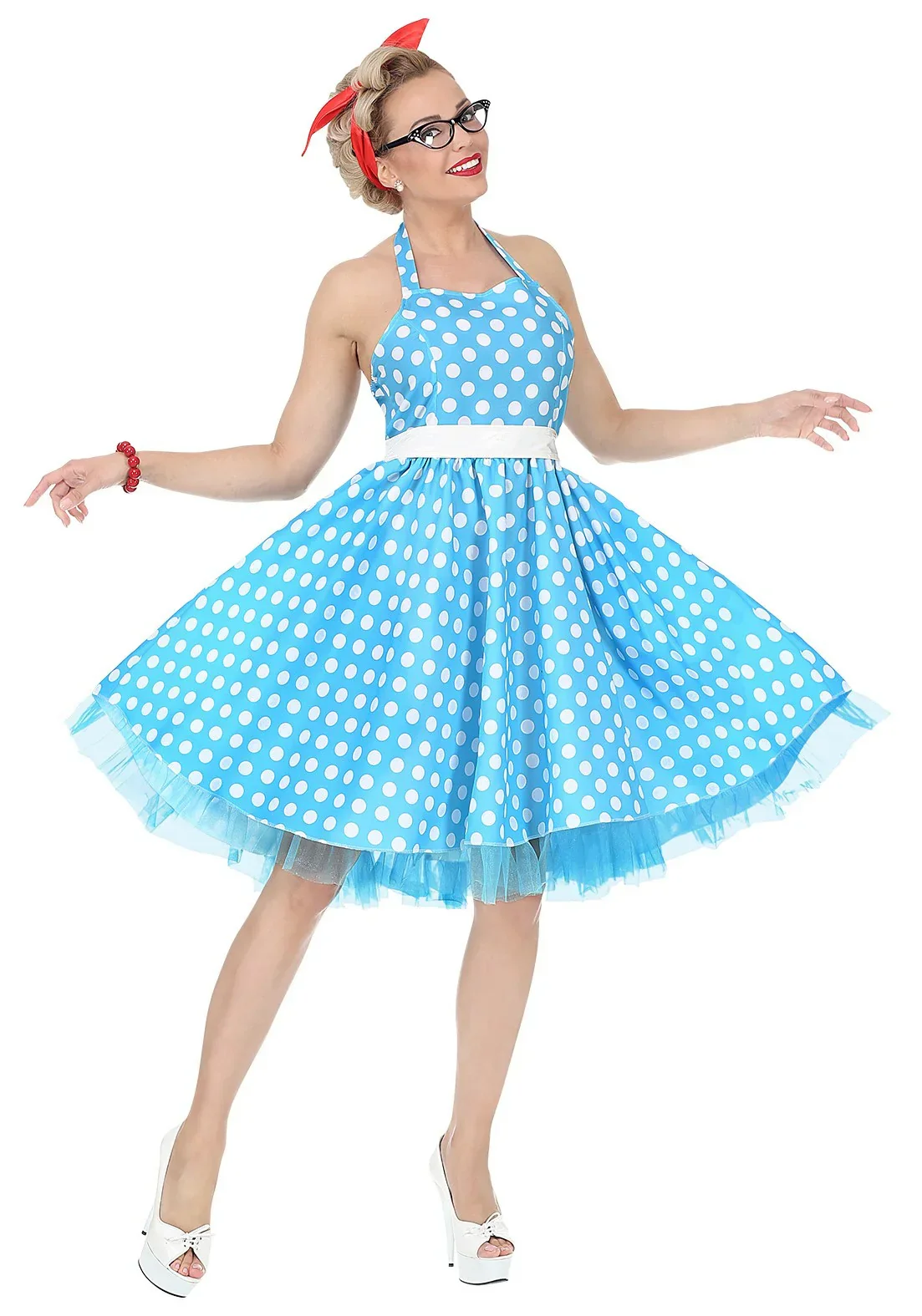 Disfraz Pin Up Años 50 Azul con Lunares para Mujer