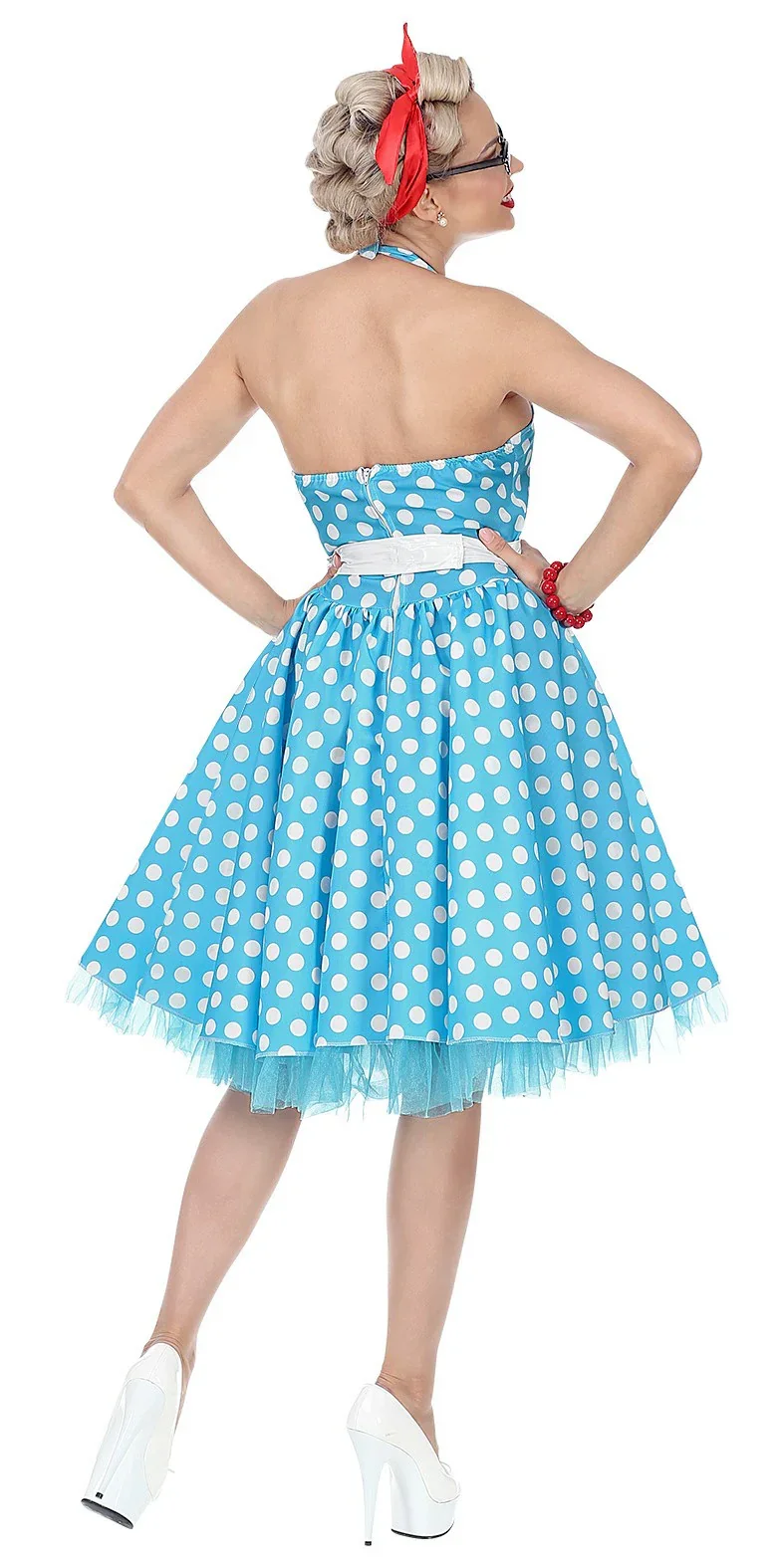 Disfraz Pin Up Años 50 Azul con Lunares para Mujer - Image 2
