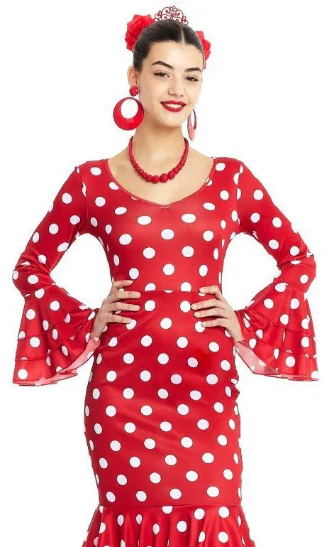Disfraz de Sevillana Rojo con Lunares Blancos para Mujer - Image 3
