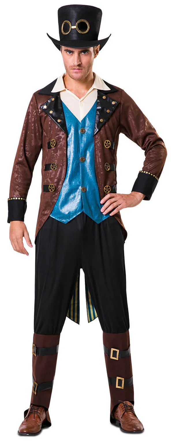 Disfraz de Steampunk con Chaleco Azul para Hombre - Image 5