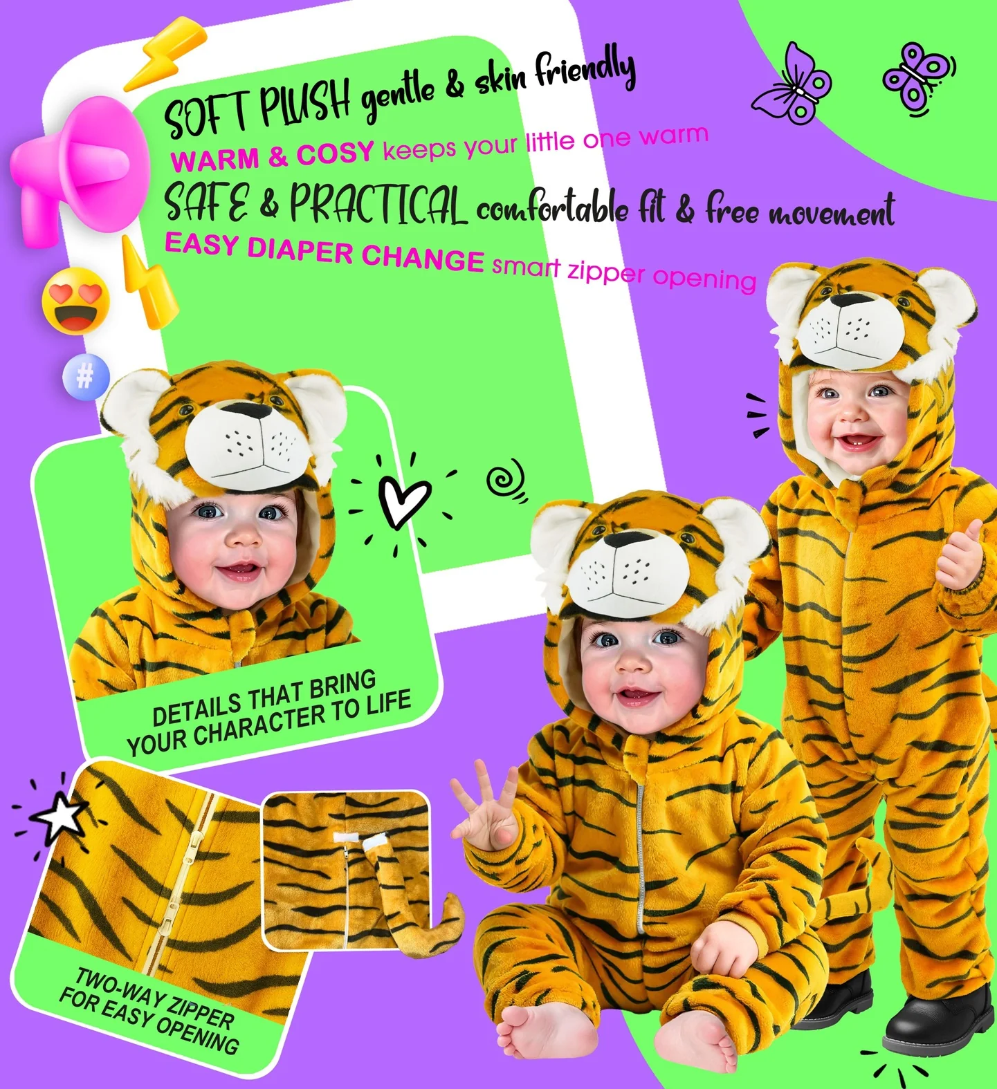 Disfraz de Tigre de Peluche con Capucha para Bebé - Image 3