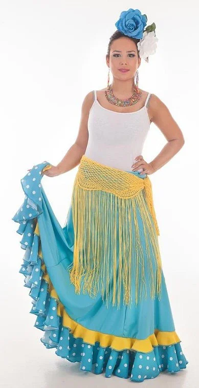 Falda Flamenca Turquesa y Amarilla para Mujer - Image 2