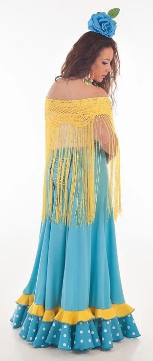 Falda Flamenca Turquesa y Amarilla para Mujer - Image 3