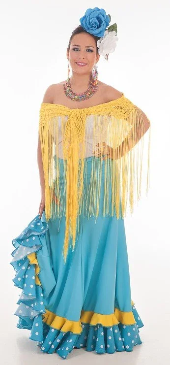 Falda Flamenca Turquesa y Amarilla para Mujer - Image 4