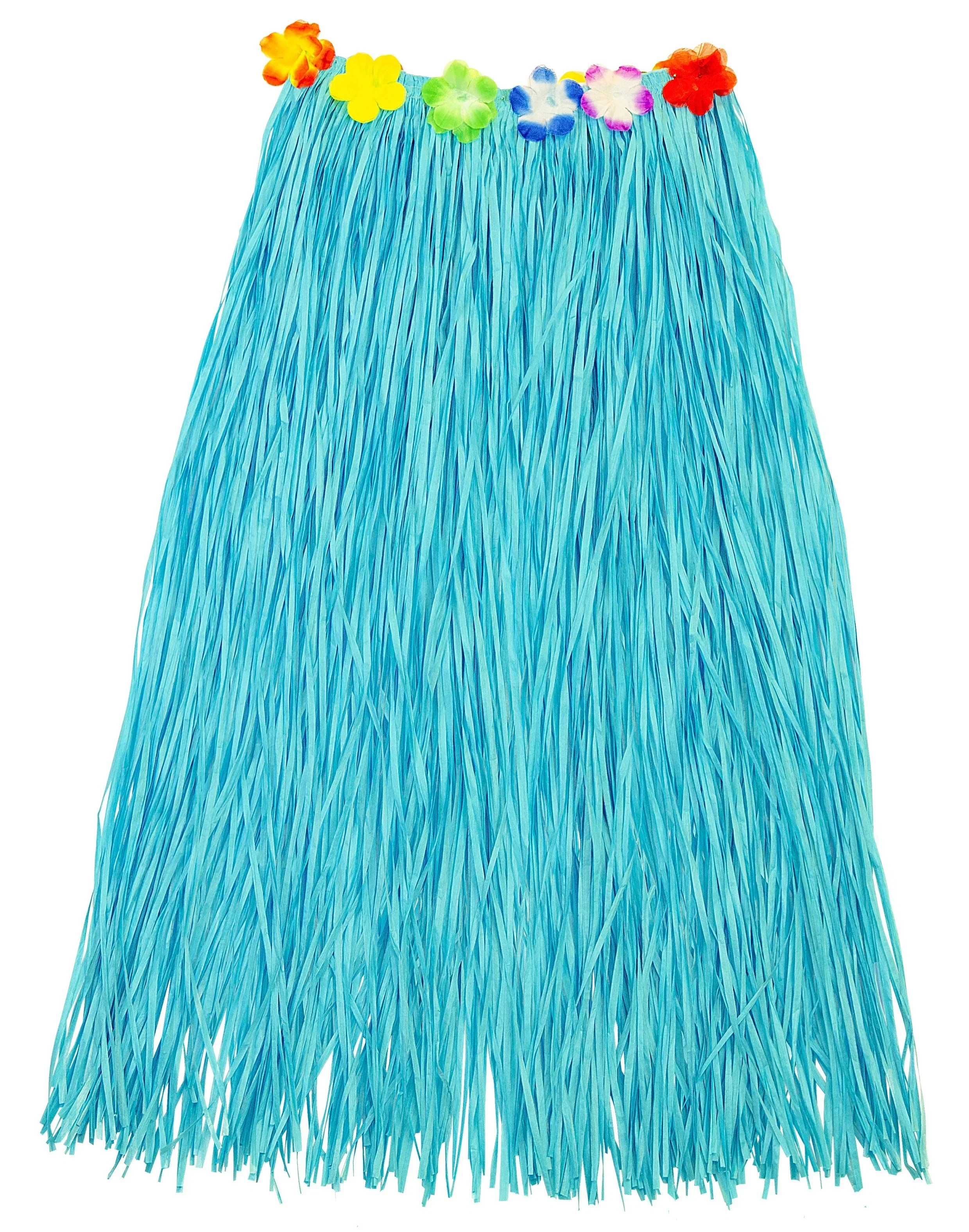 Falda Hawaiana Azul con Flores Tropicales de Colores