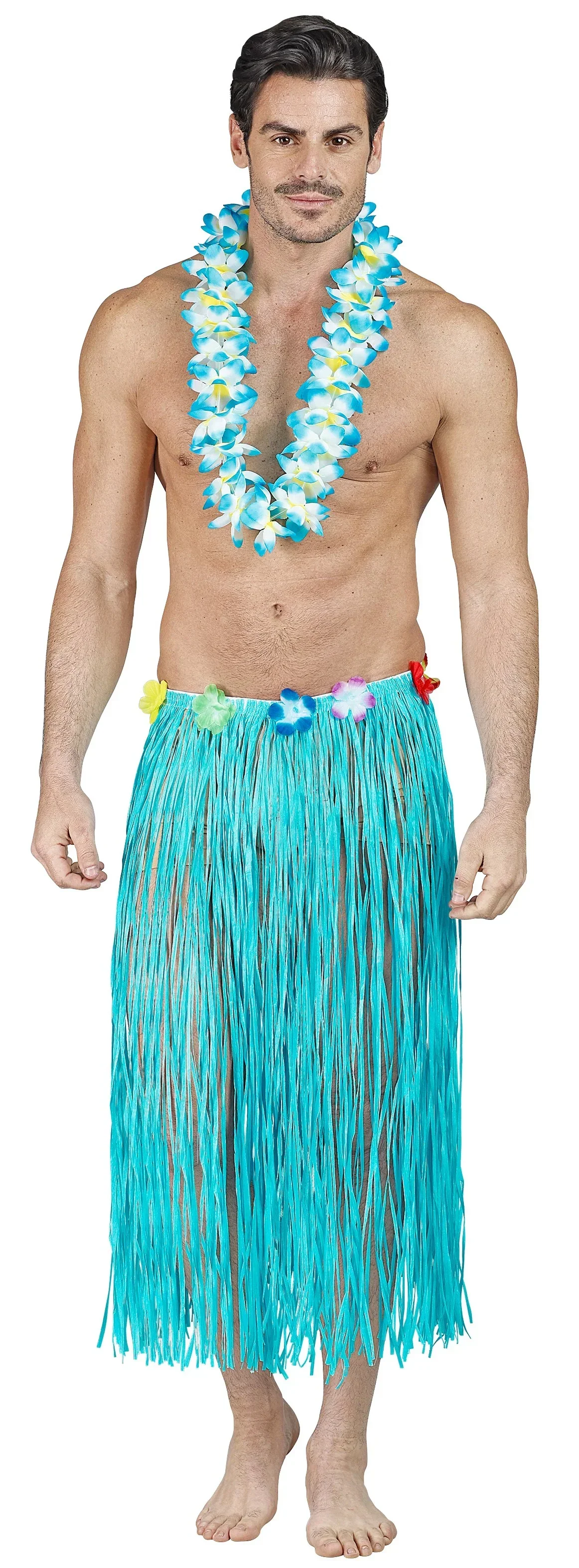 Falda Hawaiana Azul con Flores Tropicales de Colores - Image 4