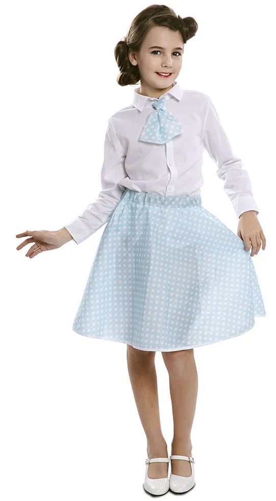 Falda Pin Up Azul con Lunares y Pañuelo para Niña