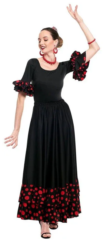 Falda de Sevillana Negra para Mujer con Lunares Rojos - Image 2