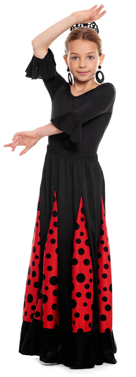 Falda de Sevillana Negra y Roja con Lunares para Niña