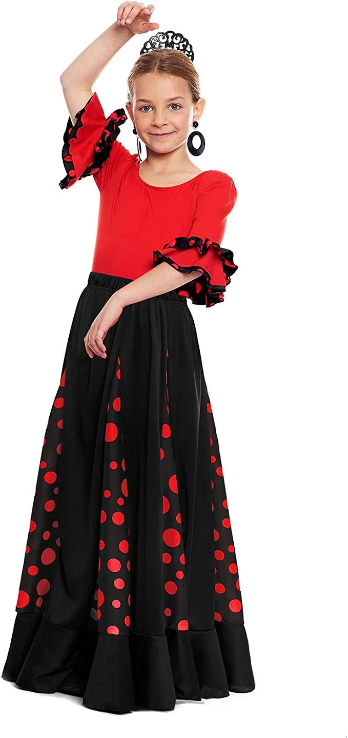 Falda de Sevillana Negra con Lunares Rojos para Niña - Image 2
