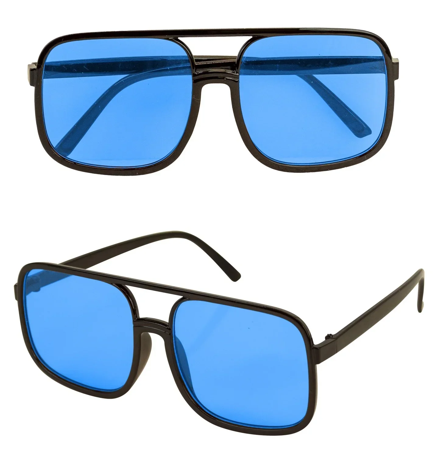 Gafas Aviador Cuadradas Negras con Lentes Azules