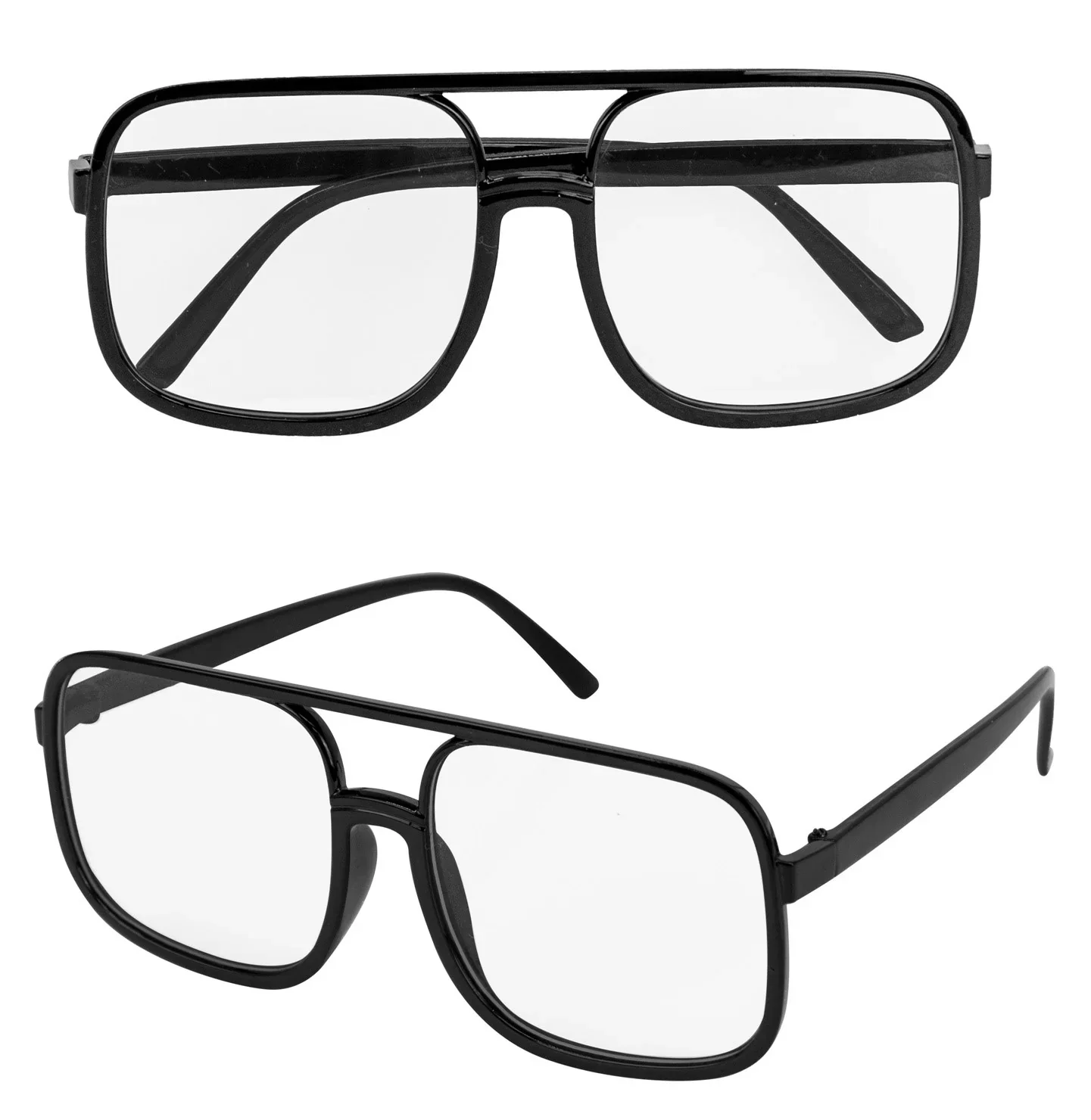 Gafas Aviador Cuadradas Negras con Lentes Transparentes