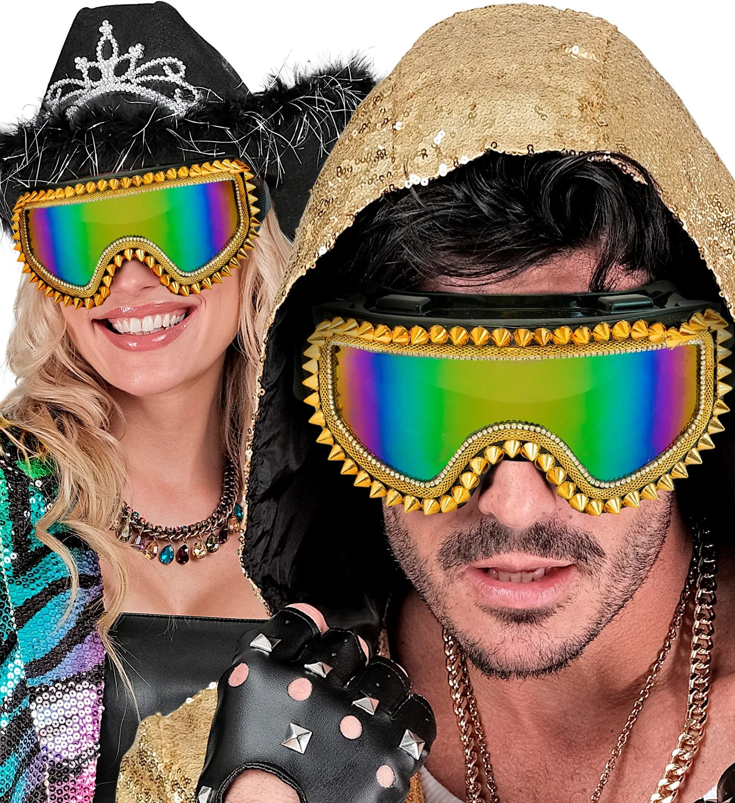 Gafas de Esquí o Snowboard Doradas con Pedrería y Pinchos - Image 2