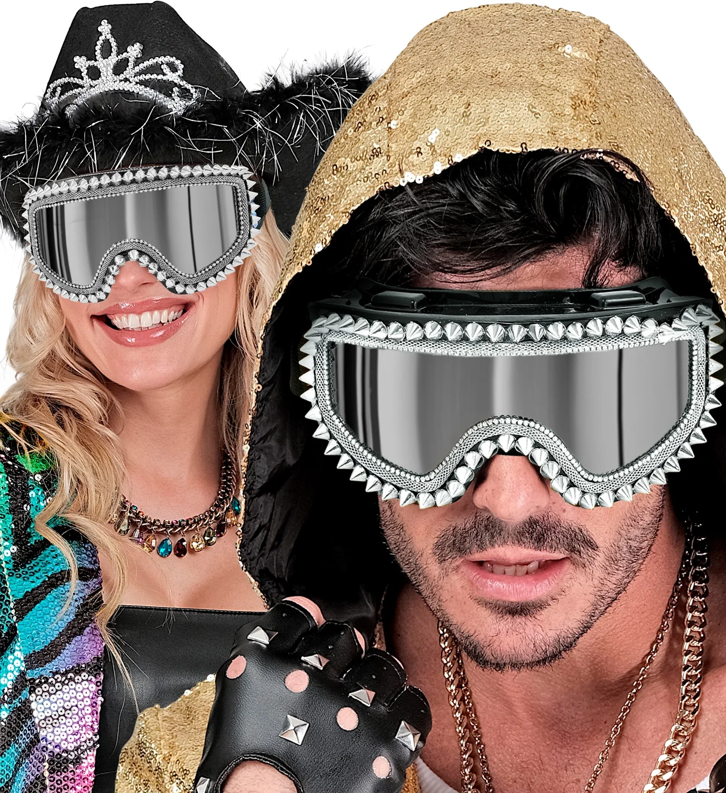 Gafas de Esquí o Snowboard Plateadas con Pedrería y Pinchos - Image 2