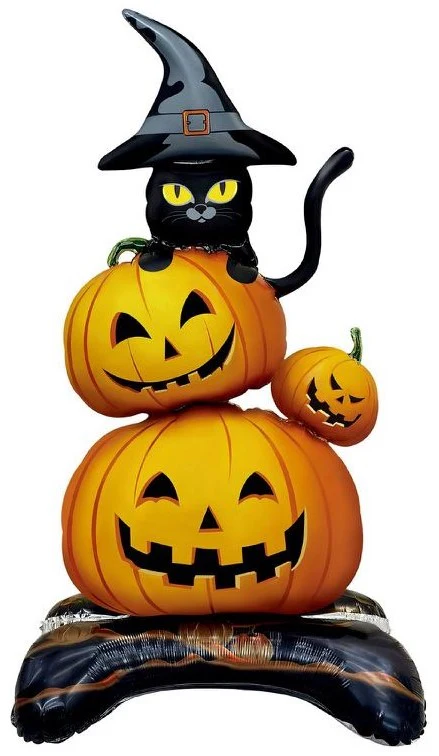 Globo de Calabazas y Gato con Sombrero de Bruja
