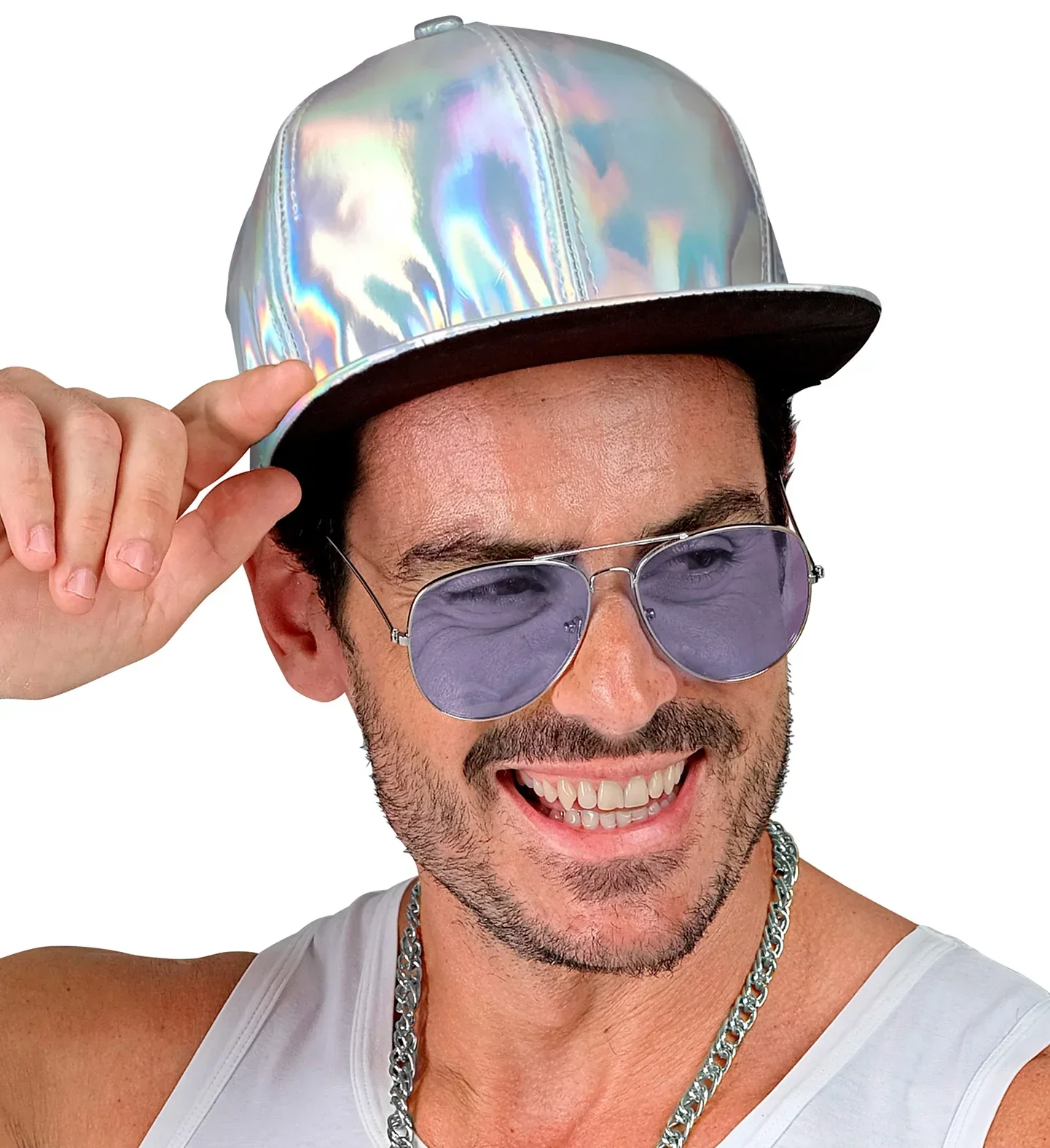 Gorra de Rapero Hip Hop Holográfica Plateda - Image 4