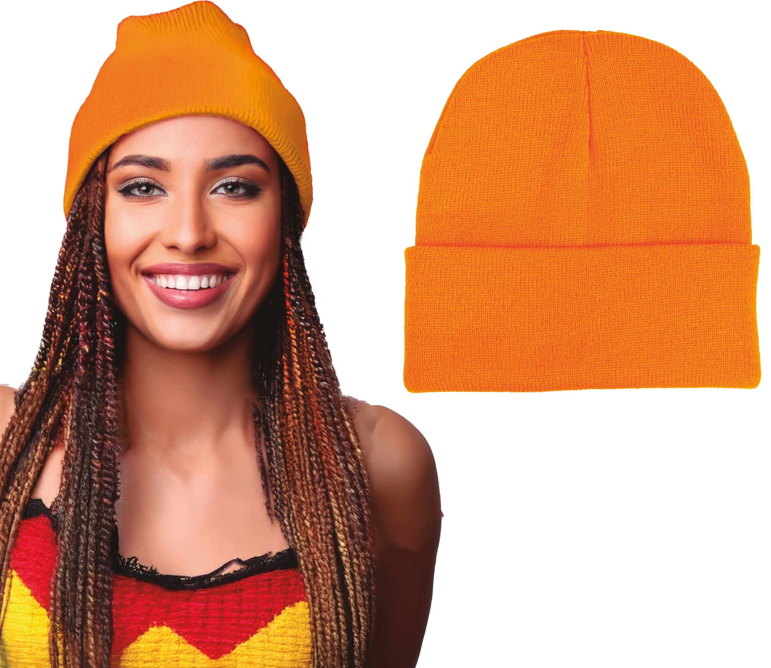 Gorro Naranja Neón Tipo Lana - Image 2