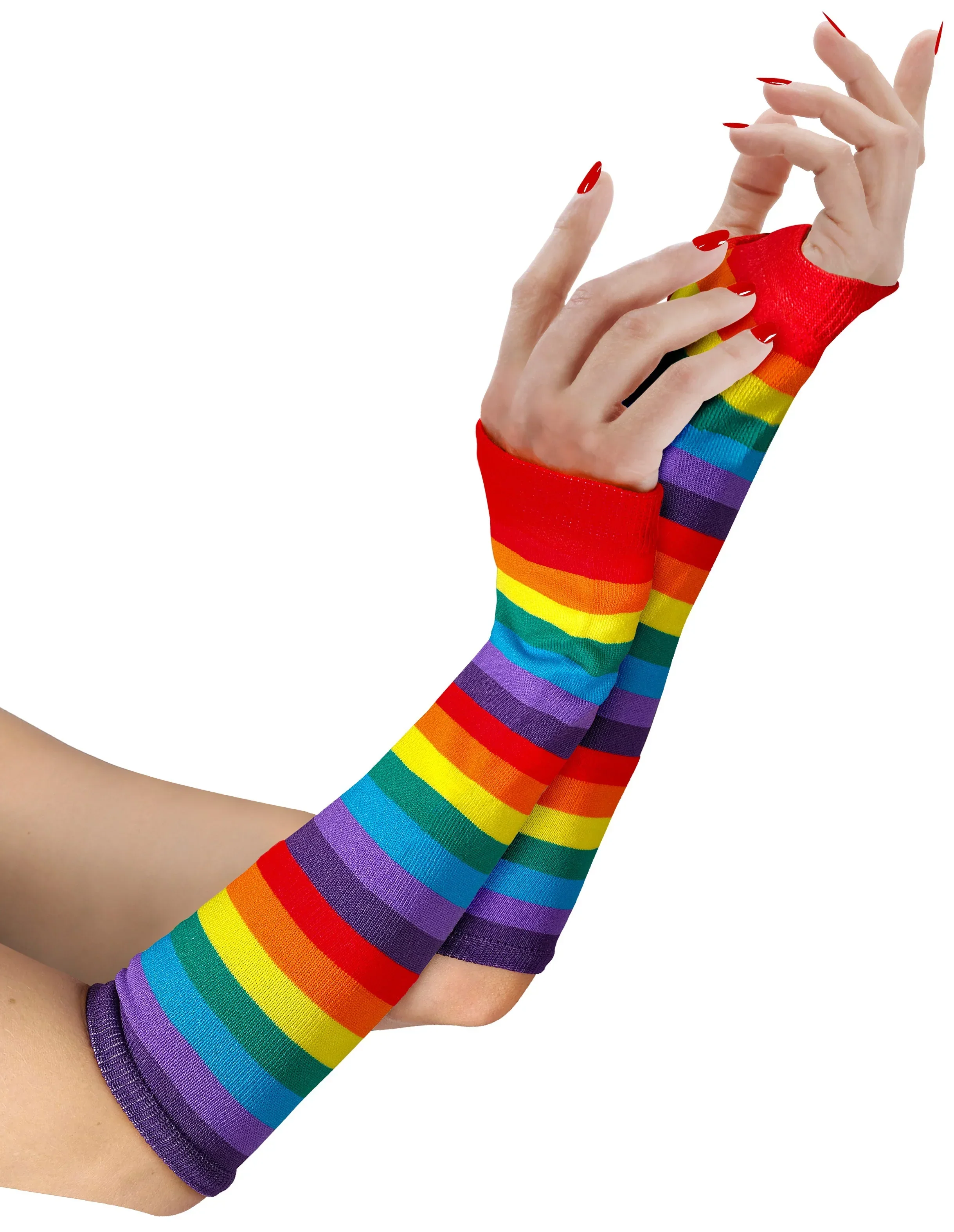 Guantes Largos con Rayas Arcoíris sin Dedos