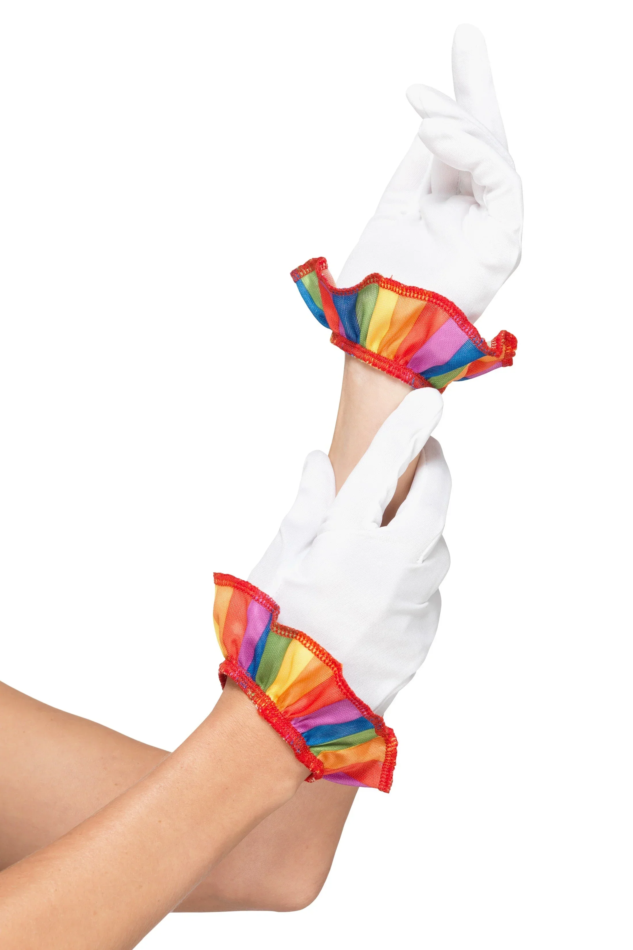 Guantes de Payaso Blancos con Volantes Arcoíris