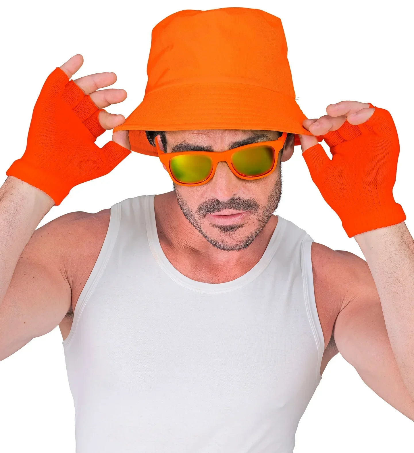 Guantes sin Dedos Abrigados Naranja Neón - Image 2