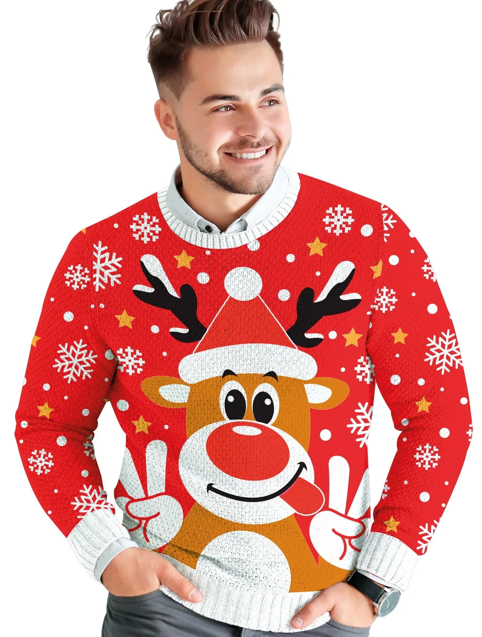 Jersey Reno Navideño Rojo para Hombre