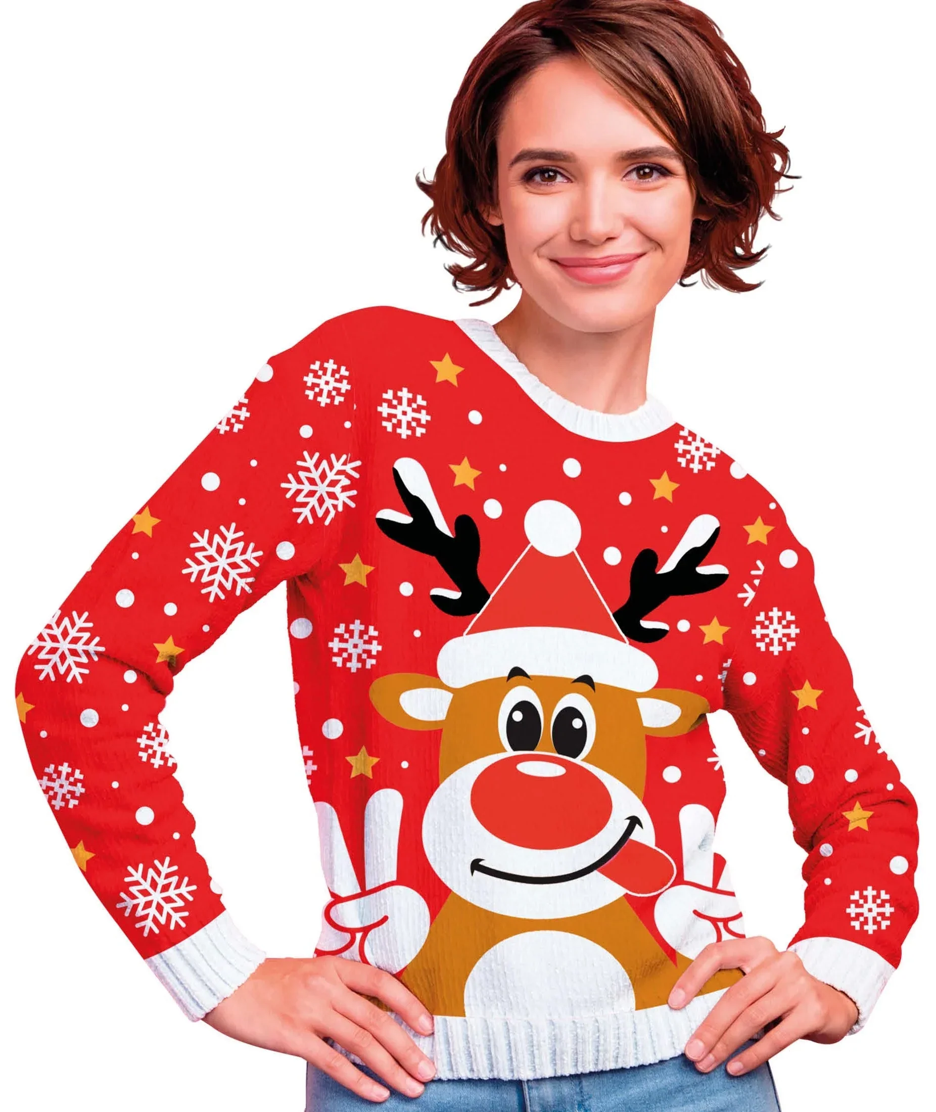 Jersey Reno Navideño Rojo para Mujer