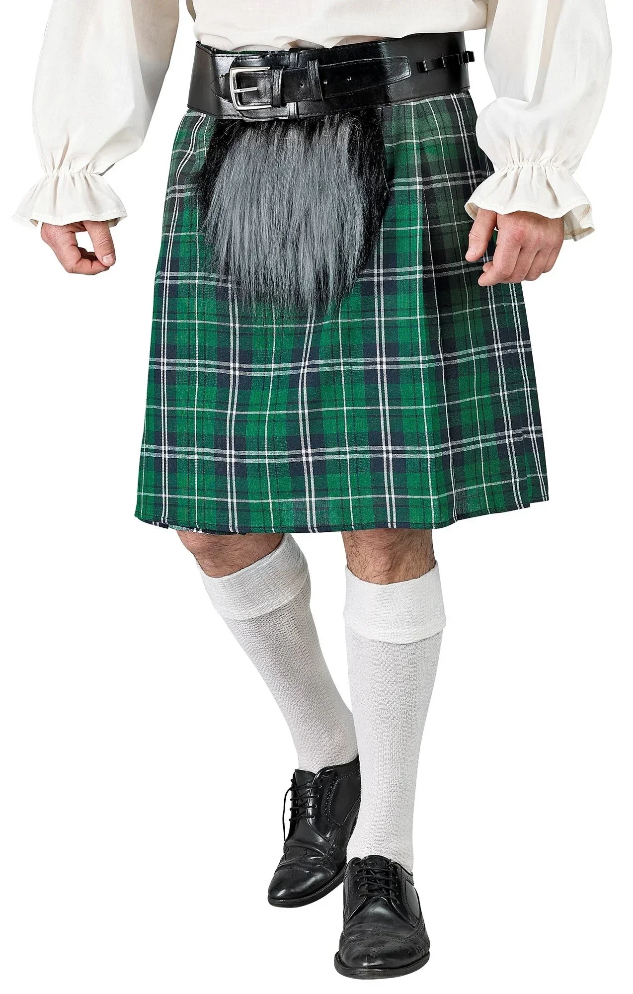 Kilt Escocés Verde con Bolso para Adulto