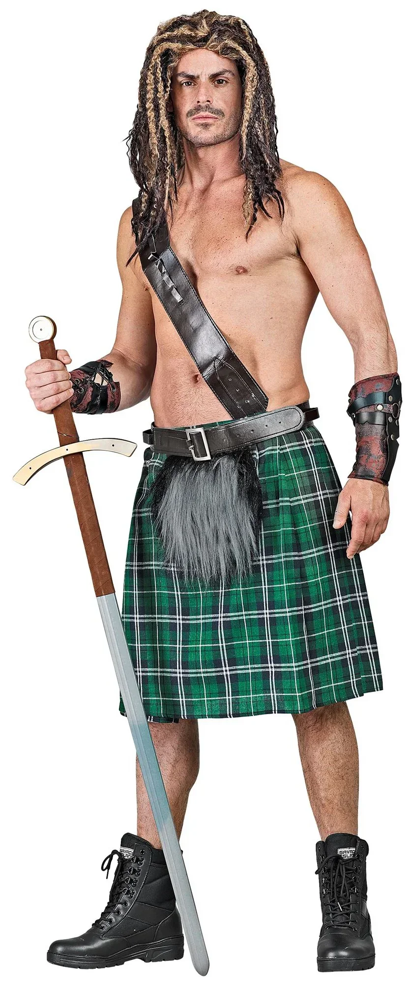 Kilt Escocés Verde con Bolso para Adulto - Image 3