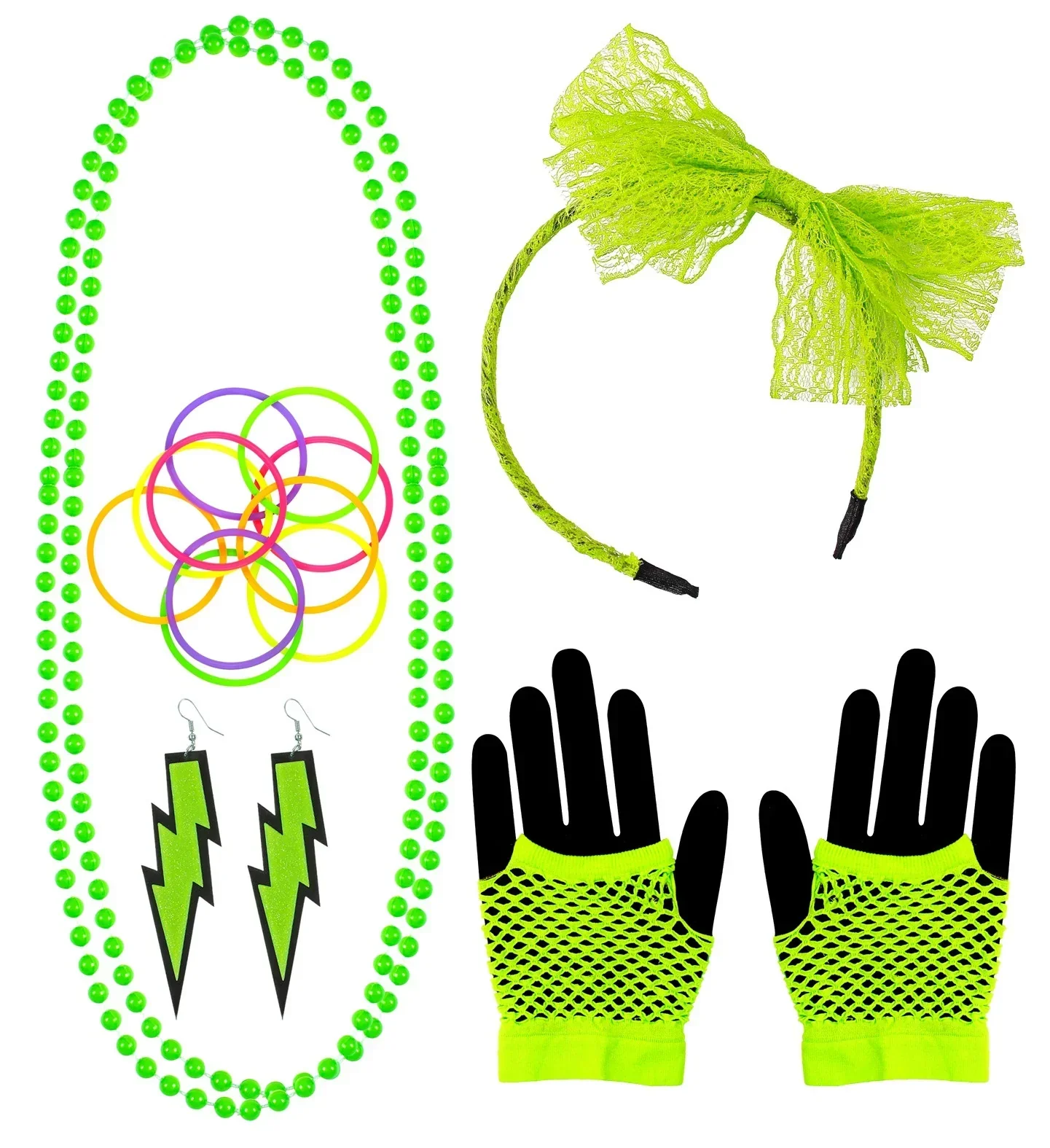 Kit de Accesorios Mujer Años 80 Verde Neón - Image 2