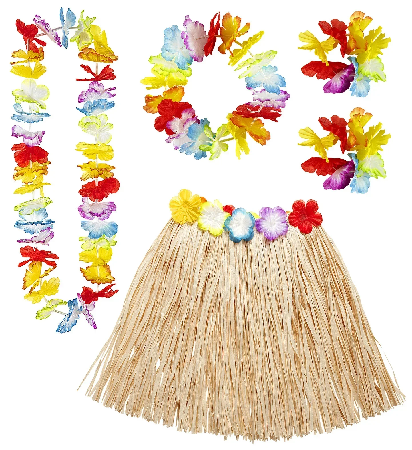 Kit Hawaiano con Falda, Collar, Pulseras y Corona - Image 2