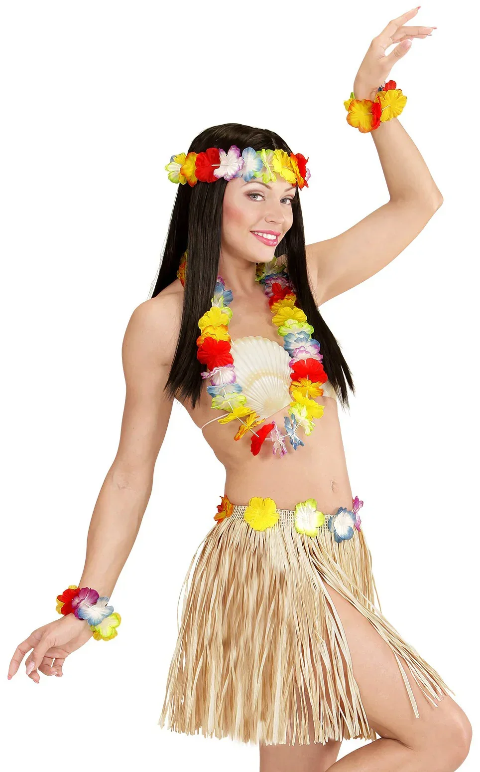 Kit Hawaiano con Falda, Collar, Pulseras y Corona - Image 3
