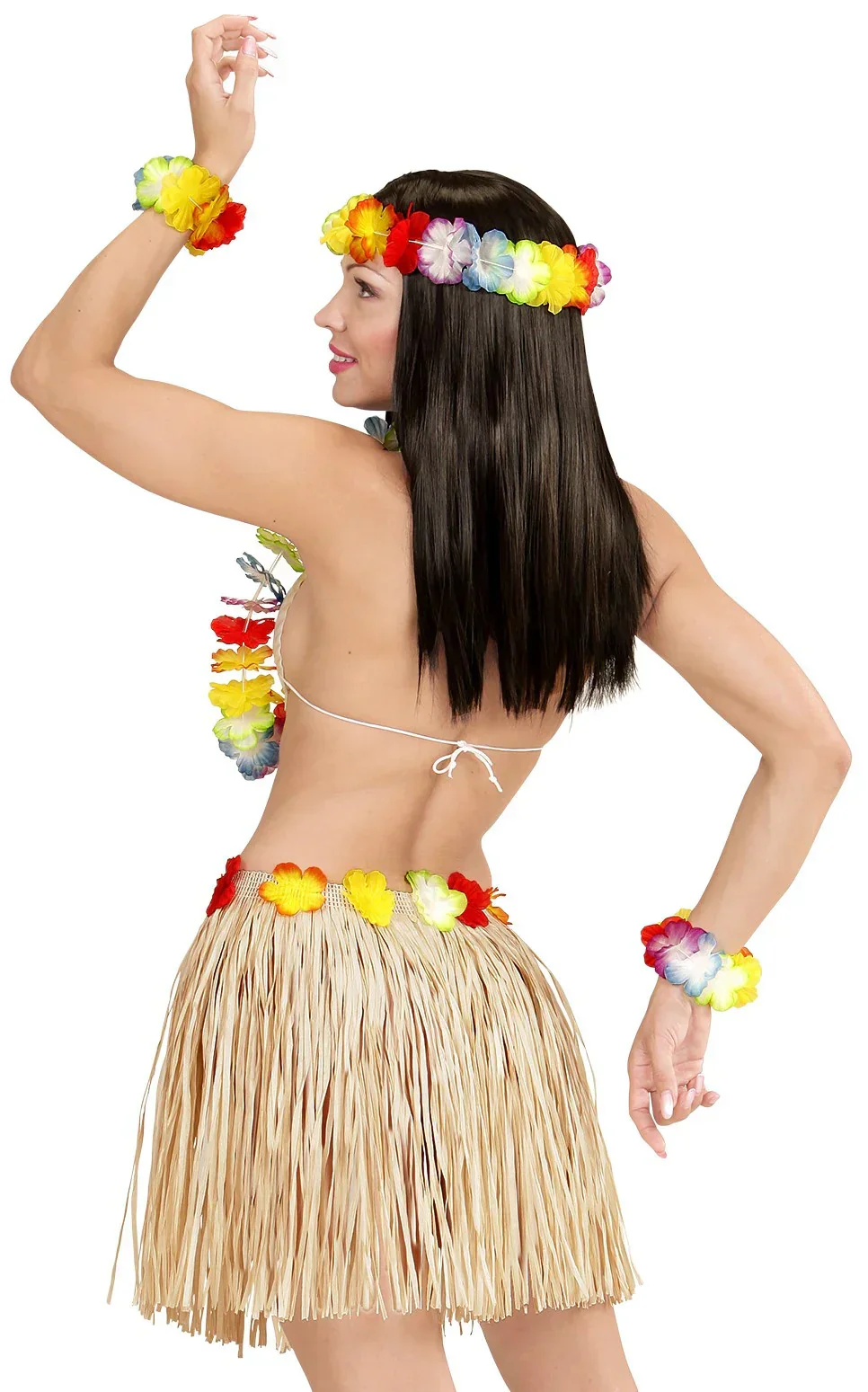 Kit Hawaiano con Falda, Collar, Pulseras y Corona - Image 4
